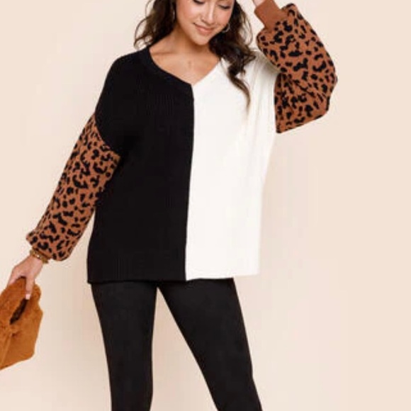 Animal Print Colorblock Pullover Sweater - Picture 2 of 2